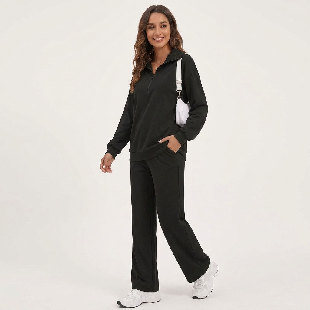 Women's 2 Piece Lounge Sets, Half Zip Sweatshirt and Wide Leg Pants with Pockets, Comfy Fall Sweatsuit Airport Travel Outfits