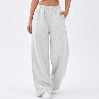 Women's Wide Leg Fleece Lined Sweatpants, Baggy High Waisted Lounge Pants, Casual Warm Winter Joggers with Pockets