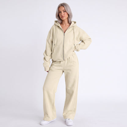 Women's 2 Piece Tracksuit, Cropped Zip Up Hoodie and Wide Leg Sweatpants Set with Pockets, Comfy Fall Airport Travel Sweatsuit