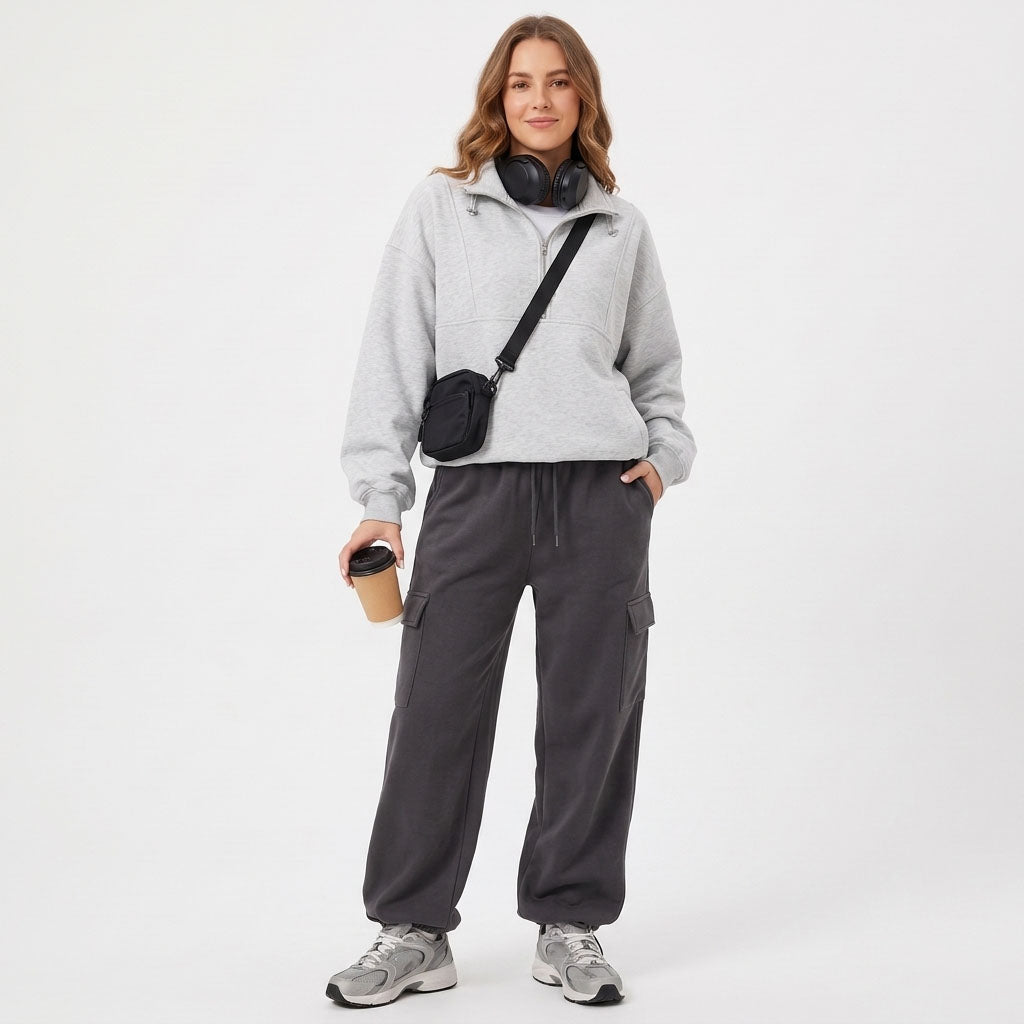 Women's Oversized Quarter Zip Fleece Sweatshirt, Mock Neck Pullover with Front Pockets, Casual Long Sleeve Fall Winter Clothes