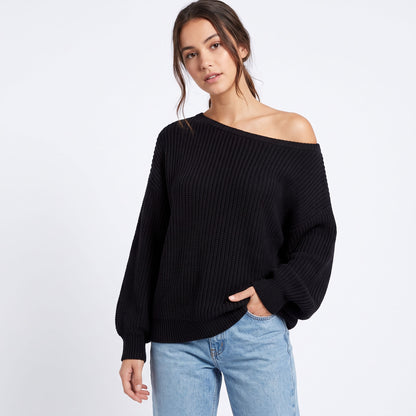 Women's Off The Shoulder Sweaters, Oversized Ribbed Knit Pullover Tops, Long Sleeve Asymmetrical Fall Going Out Clothes