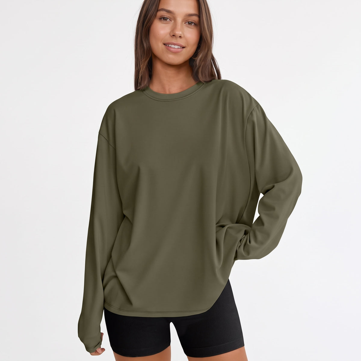 Women's Oversized Long Sleeve Shirts, Crewneck Fall Tops, Casual Loose Fit Workout Athletic Gym T-Shirts, Basic Clothes