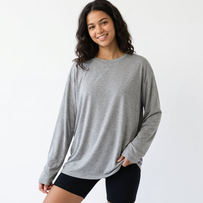 Women's Oversized Long Sleeve Shirts, Crewneck Fall Tops, Casual Loose Fit Workout Athletic Gym T-Shirts, Basic Clothes