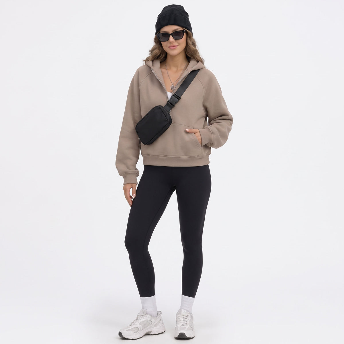 Women's Half Zip Cropped Hoodie, Fleece Lined Quarter Zip Sweatshirt with Pockets, Casual Fall Winter Travel Lounge Outfits