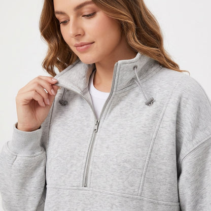 Women's Oversized Quarter Zip Fleece Sweatshirt, Mock Neck Pullover with Front Pockets, Casual Long Sleeve Fall Winter Clothes