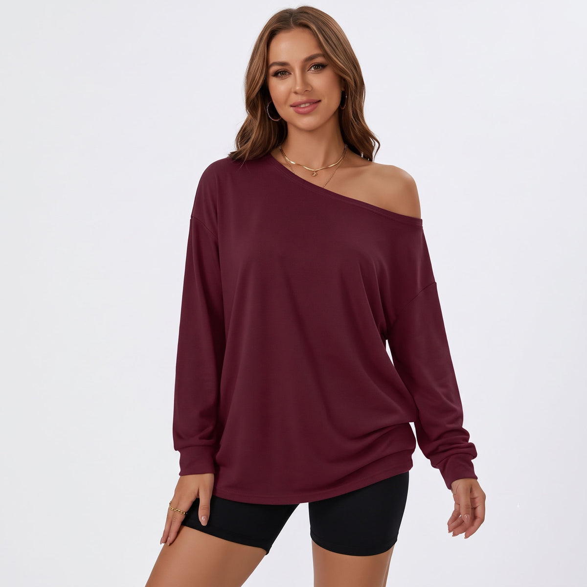 Women's Off The Shoulder Oversized Tops, Long Sleeve Asymmetrical T-Shirts, Casual One Shoulder Fall Going Out Fashion Clothes
