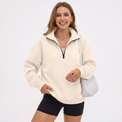 Women's Oversized Half Zip Sweatshirt, Fleece Quarter Zip Pullover, Soft Cozy Fall Winter Sweaters Mock Neck Outfits