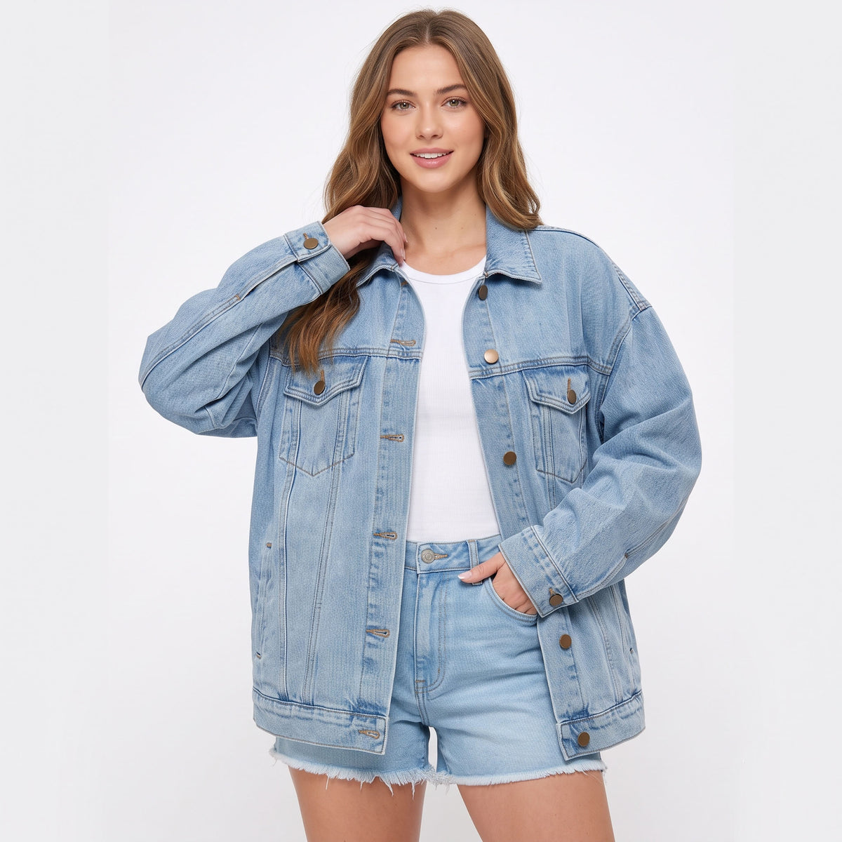 Women's Oversized Denim Jacket, Button Down Long Sleeve Jean Jackets with Pockets, Casual Loose Fit Boyfriend Fall Outerwear