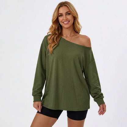 Women's Off The Shoulder Oversized Tops, Long Sleeve Asymmetrical T-Shirts, Casual One Shoulder Fall Going Out Fashion Clothes