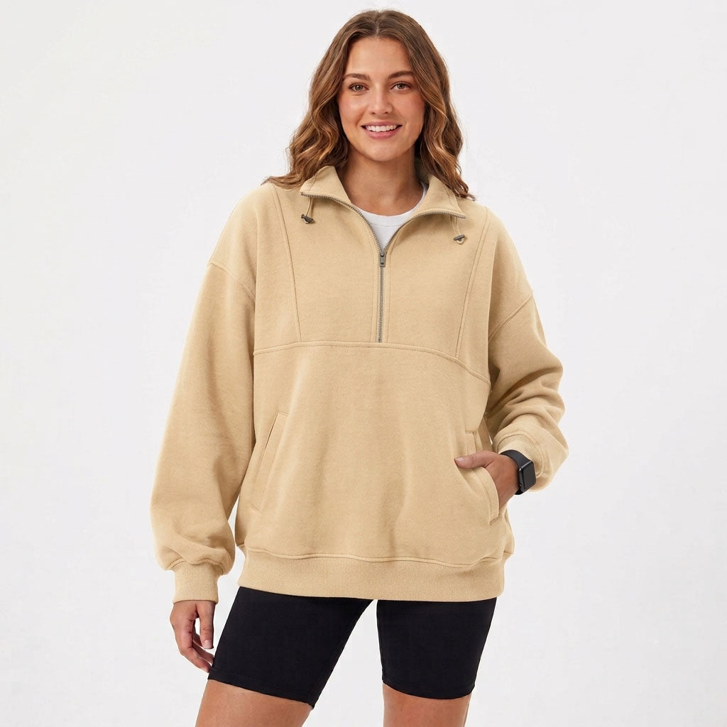 Women's Oversized Quarter Zip Fleece Sweatshirt, Mock Neck Pullover with Front Pockets, Casual Long Sleeve Fall Winter Clothes