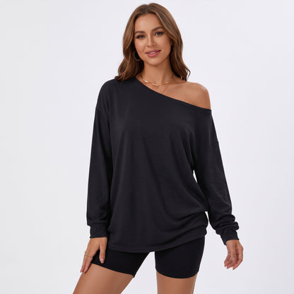 Women's Off The Shoulder Oversized Tops, Long Sleeve Asymmetrical T-Shirts, Casual One Shoulder Fall Going Out Fashion Clothes