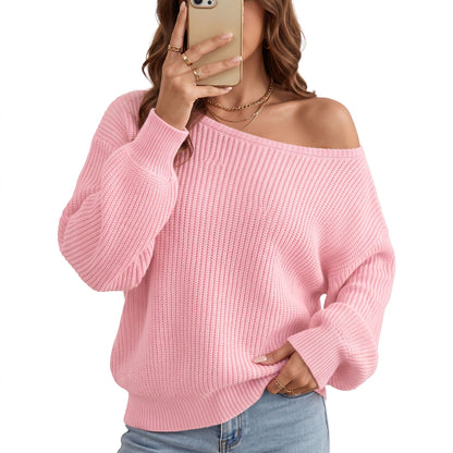 Women's Off The Shoulder Sweaters, Oversized Ribbed Knit Pullover Tops, Long Sleeve Asymmetrical Fall Going Out Clothes