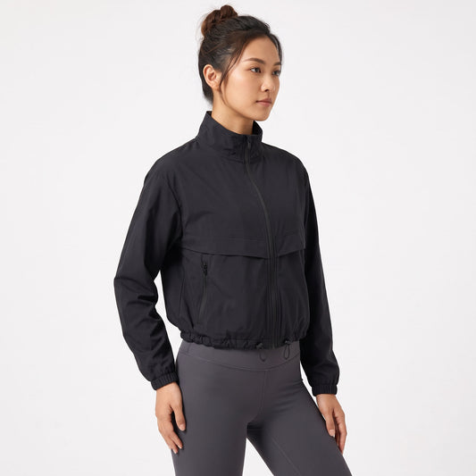 Women's Lightweight Zip Up Athletic Jacket, Stand Collar Windproof Running Windbreaker, Sun Protection Workout Outdoor Tops