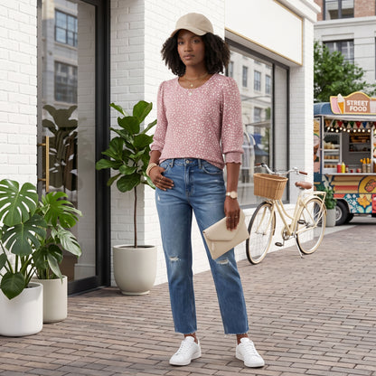 Women's 3/4 Sleeve Blouses, Smocked Cuff Dressy Casual Tops, Crewneck Puff Sleeve Work Office Tunic Shirts