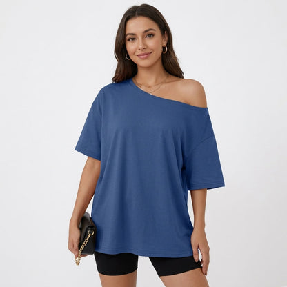 Women's Off the Shoulder Tops, Oversized Summer T-Shirts, Short Sleeve Breathable Comfort Stretch Casual Going Out Tees