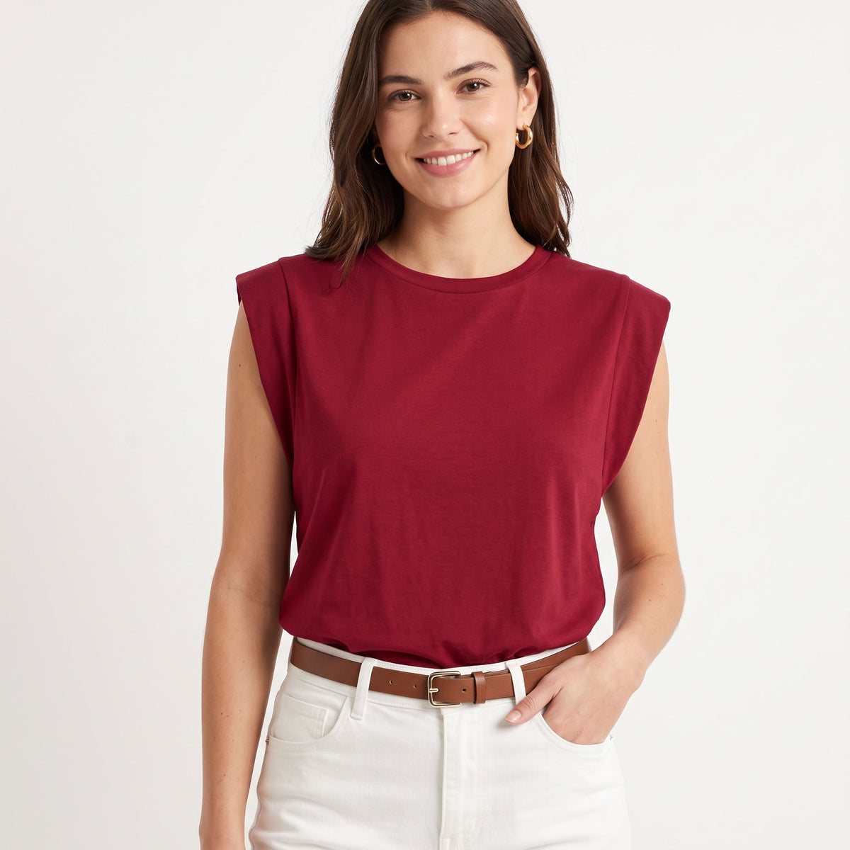 Women's Cap Sleeve Tops, Casual Crewneck Summer T-Shirts, Loose Fit Sleeveless Muscle Tank Business Casual Clothes