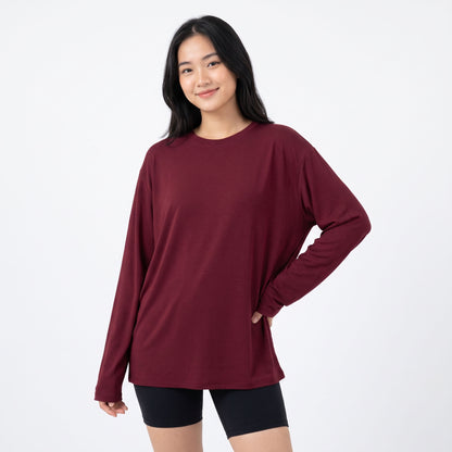Women's Oversized Long Sleeve Shirts, Crewneck Fall Tops, Casual Loose Fit Workout Athletic Gym T-Shirts, Basic Clothes