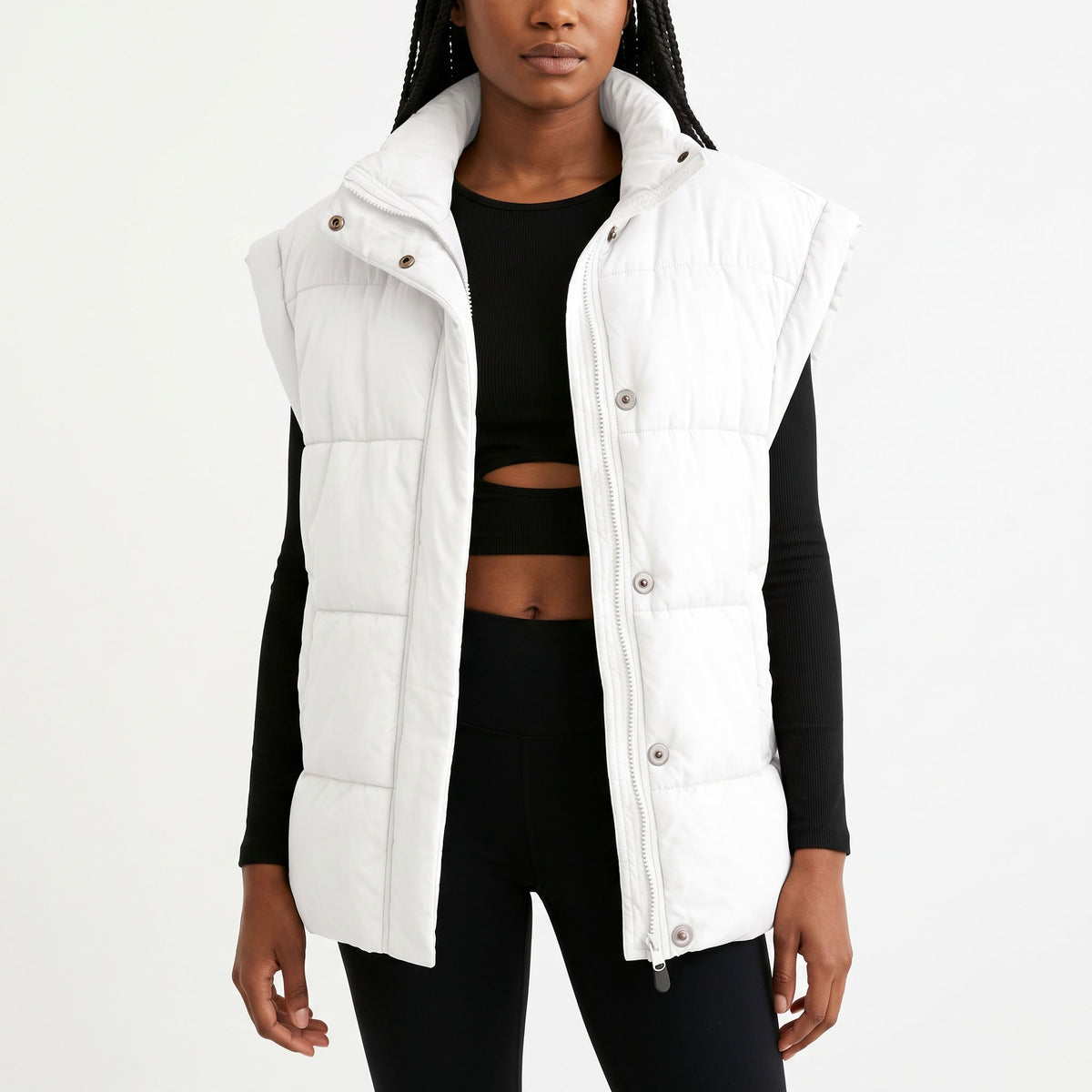 Women's Oversized Puffer Vest, Stand Collar Full Zip Sleeveless Quilted Bubble Jacket with Pockets, Casual Winter Outerwear