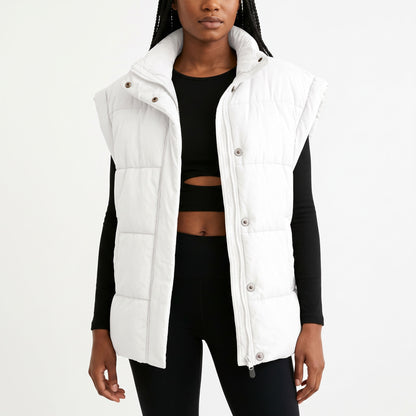 Women's Oversized Puffer Vest, Stand Collar Full Zip Sleeveless Quilted Bubble Jacket with Pockets, Casual Winter Outerwear