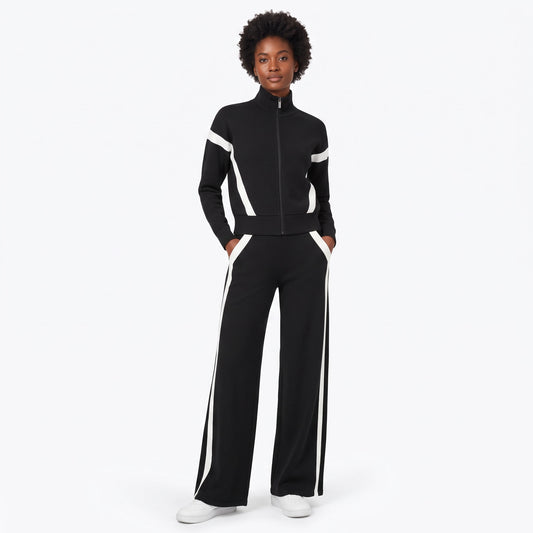 Women's 2 Piece Lounge Sets, Full Zip Tracksuit and Wide Leg Sweatpants with Pockets, Contrast Stripe Airport Travel Outfits