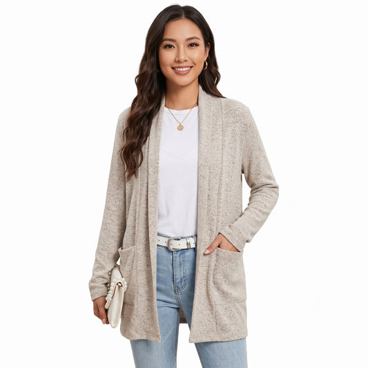 Women's Lightweight Cardigan, Open Front Long Cardigan with Pockets, Casual Soft Knit Fall Sweaters Business Casual Clothes