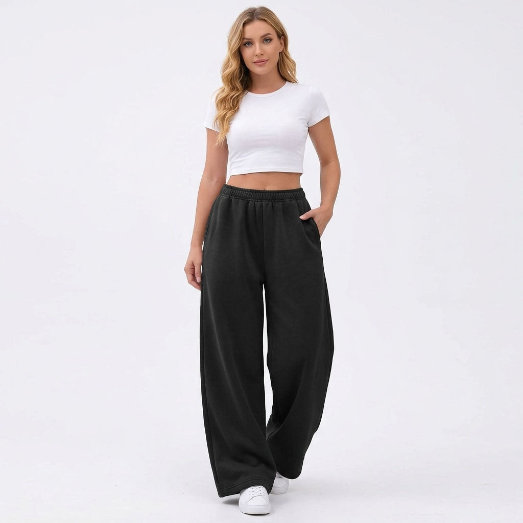 Women's Wide Leg Fleece Lined Sweatpants, Baggy High Waisted Lounge Pants, Casual Warm Winter Joggers with Pockets