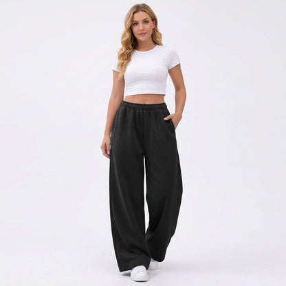 Women's Wide Leg Fleece Lined Sweatpants, Baggy High Waisted Lounge Pants, Casual Warm Winter Joggers with Pockets