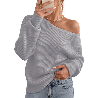 Women's Off The Shoulder Sweaters, Oversized Ribbed Knit Pullover Tops, Long Sleeve Asymmetrical Fall Going Out Clothes