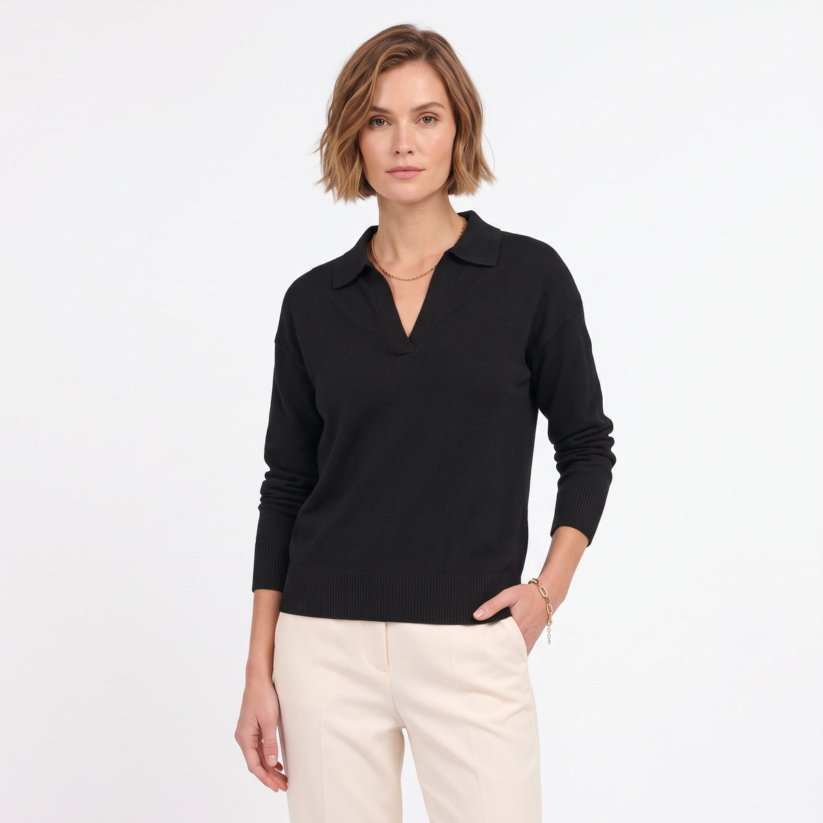 Women's Polo V Neck Lightweight Sweaters, Long Sleeve Collared Knit Pullover, Business Casual Work Office Tops Fall Clothes