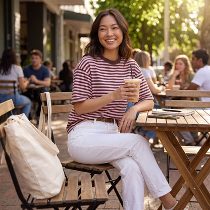 Women's Oversized Striped T-Shirt, Short Sleeve Crewneck Summer Tops, Casual Loose Fit Trendy Contrast Everyday Clothes