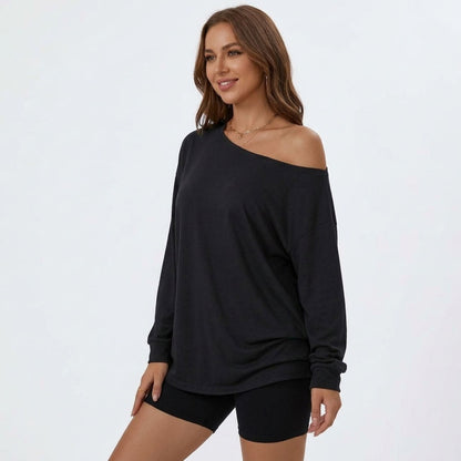 Women's Off The Shoulder Oversized Tops, Long Sleeve Asymmetrical T-Shirts, Casual One Shoulder Fall Going Out Fashion Clothes