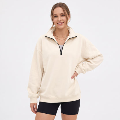 Women's Oversized Half Zip Sweatshirt, Fleece Quarter Zip Pullover, Soft Cozy Fall Winter Sweaters Mock Neck Outfits