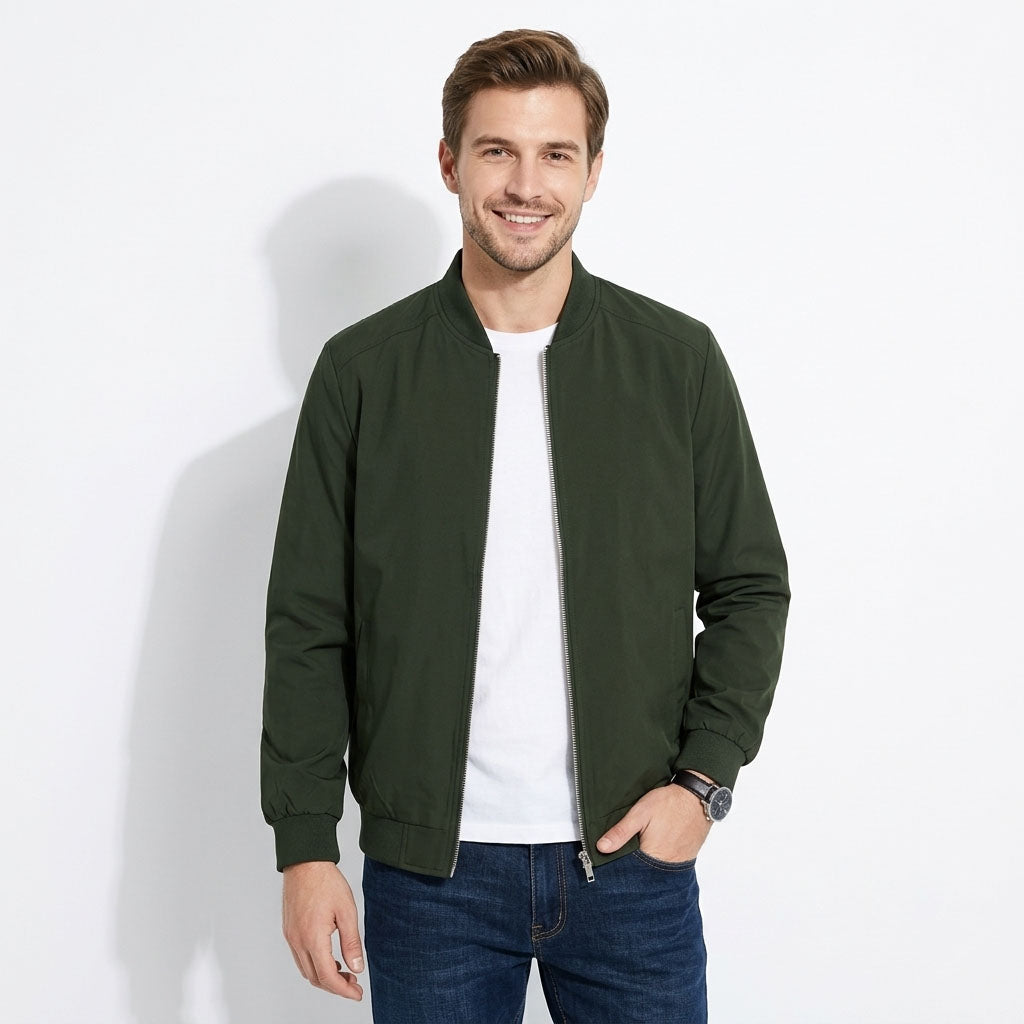 Men's Bomber Jacket, Lightweight Casual Windbreaker Coat, Full Zip Softshell Outerwear for Spring Fall, Stylish Flight Jackets