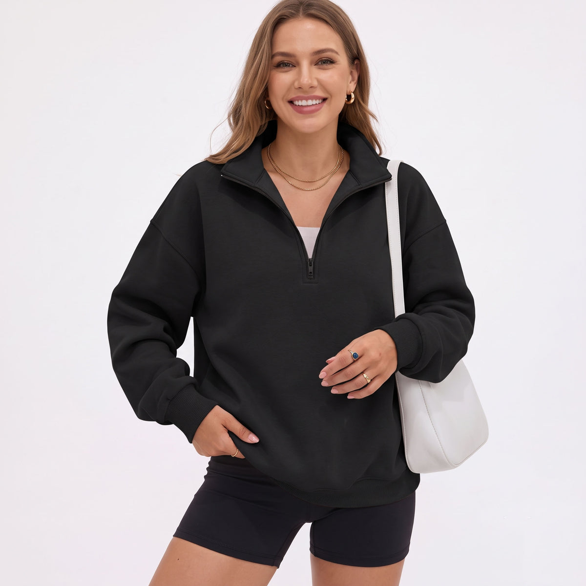 Women's Oversized Half Zip Sweatshirt, Fleece Quarter Zip Pullover, Soft Cozy Fall Winter Sweaters Mock Neck Outfits