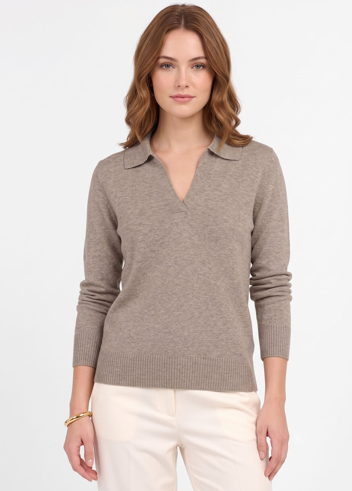 Women's Polo V Neck Lightweight Sweaters, Long Sleeve Collared Knit Pullover, Business Casual Work Office Tops Fall Clothes