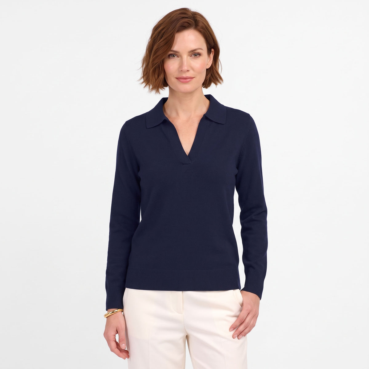 Women's Polo V Neck Lightweight Sweaters, Long Sleeve Collared Knit Pullover, Business Casual Work Office Tops Fall Clothes