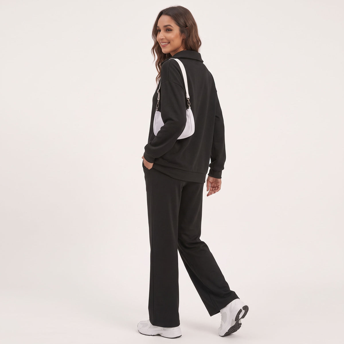 Women's 2 Piece Lounge Sets, Half Zip Sweatshirt and Wide Leg Pants with Pockets, Comfy Fall Sweatsuit Airport Travel Outfits