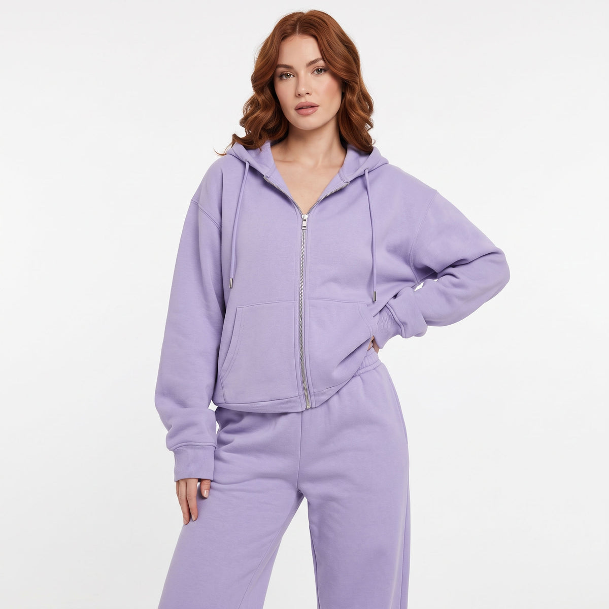 Women's 2 Piece Tracksuit, Cropped Zip Up Hoodie and Wide Leg Sweatpants Set with Pockets, Comfy Fall Airport Travel Sweatsuit