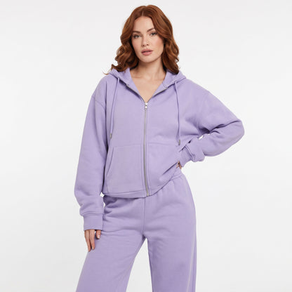 Women's 2 Piece Tracksuit, Cropped Zip Up Hoodie and Wide Leg Sweatpants Set with Pockets, Comfy Fall Airport Travel Sweatsuit