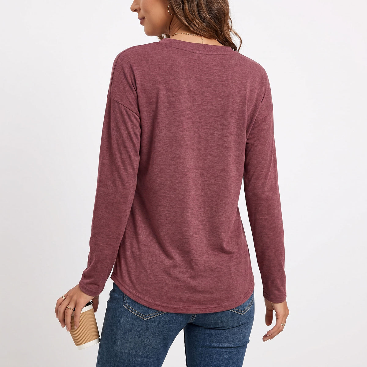 Women's Long Sleeve Henley Tops, V Neck Dressy Casual Fall Shirts, Business Work Blouses, Teacher School Outfits Clothes