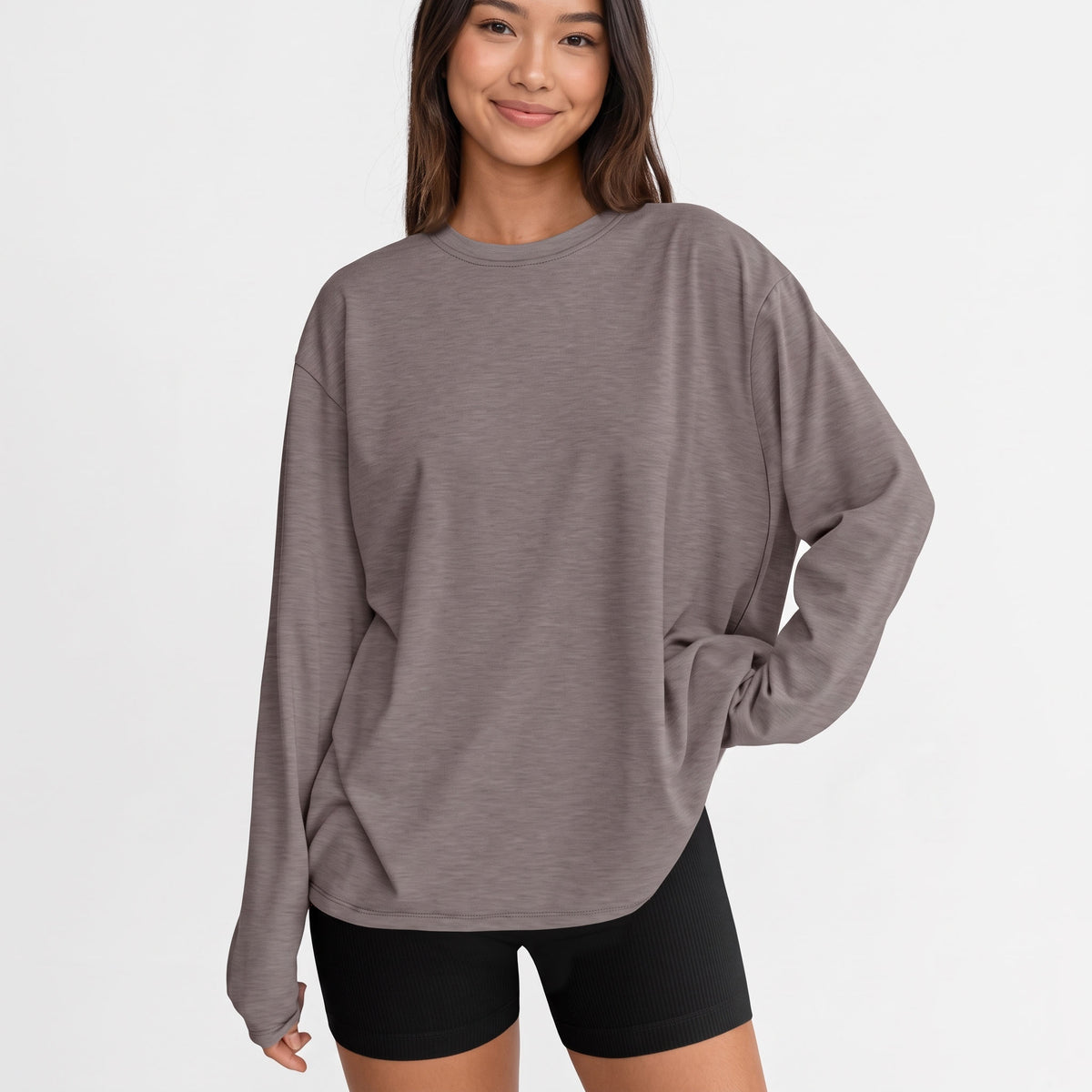 Women's Oversized Long Sleeve Shirts, Crewneck Fall Tops, Casual Loose Fit Workout Athletic Gym T-Shirts, Basic Clothes