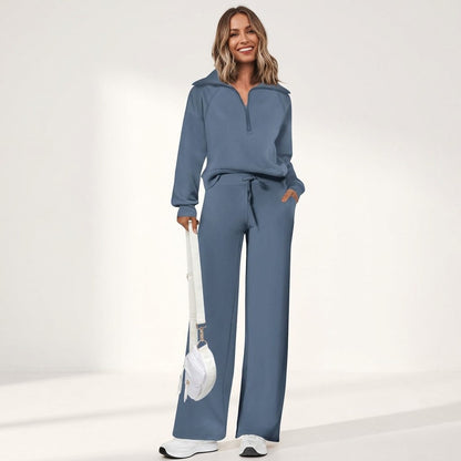 Women's 2 Piece Lounge Sets, Half Zip Sweatshirt and Wide Leg Pants with Pockets, Comfy Fall Sweatsuit Airport Travel Outfits