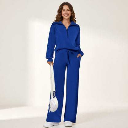 Women's 2 Piece Lounge Sets, Half Zip Sweatshirt and Wide Leg Pants with Pockets, Comfy Fall Sweatsuit Airport Travel Outfits