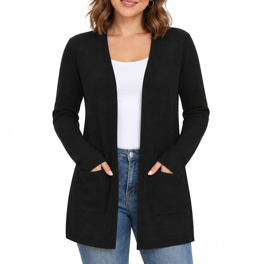 Women's Lightweight Cardigan, Long Sleeve Open Front Sweater with Pockets, Casual Business Work Office Fall Outfits Clothes