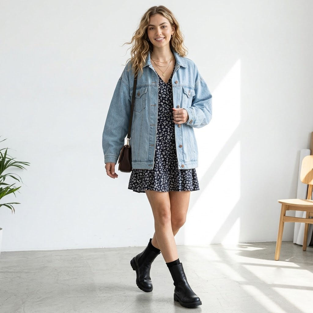 Women's Oversized Denim Jacket, Button Down Long Sleeve Jean Jackets with Pockets, Casual Loose Fit Boyfriend Fall Outerwear