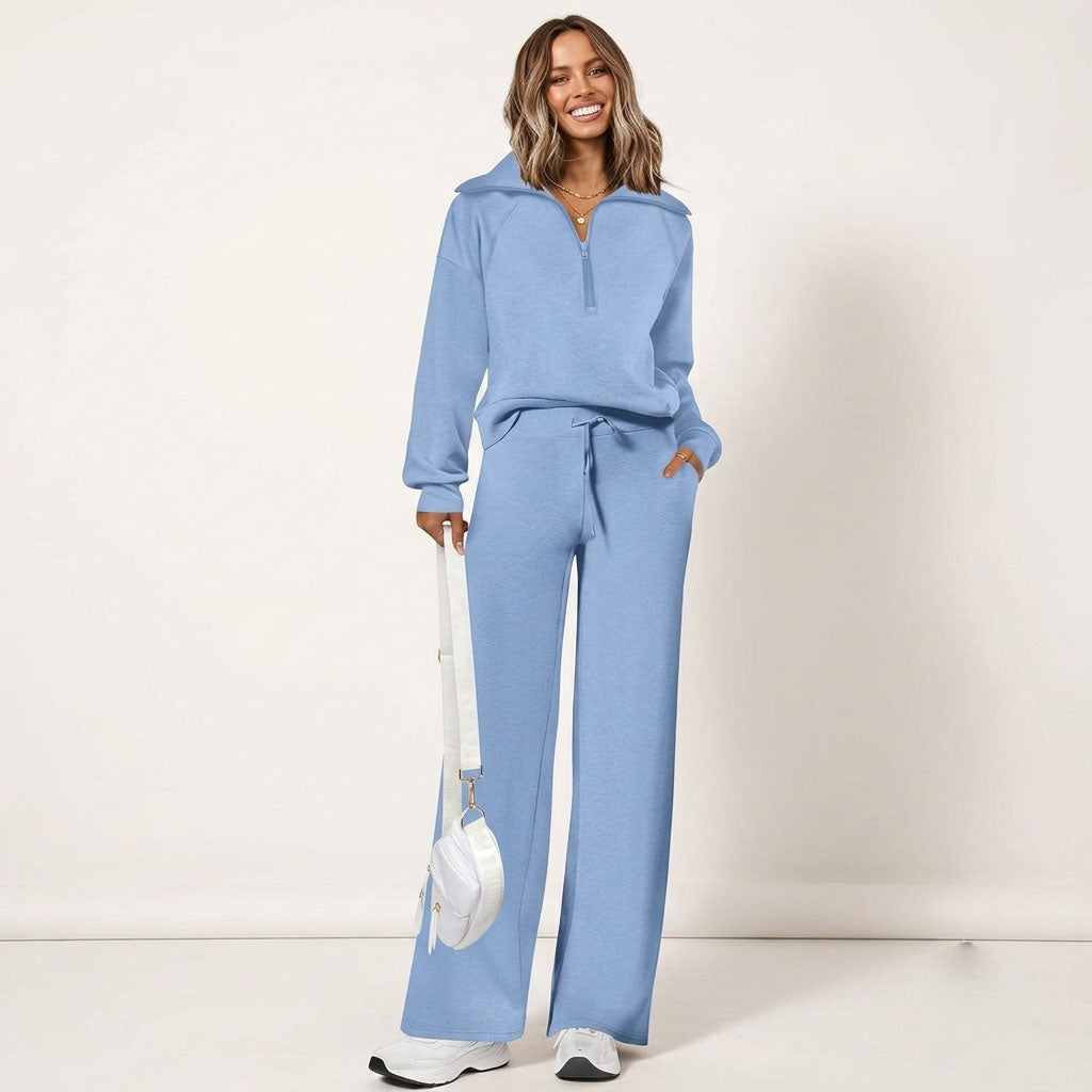 Women's 2 Piece Lounge Sets, Half Zip Sweatshirt and Wide Leg Pants with Pockets, Comfy Fall Sweatsuit Airport Travel Outfits