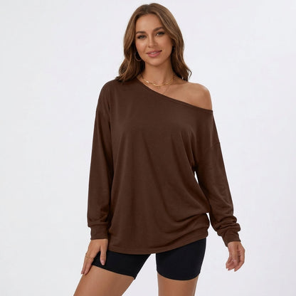 Women's Off The Shoulder Oversized Tops, Long Sleeve Asymmetrical T-Shirts, Casual One Shoulder Fall Going Out Fashion Clothes