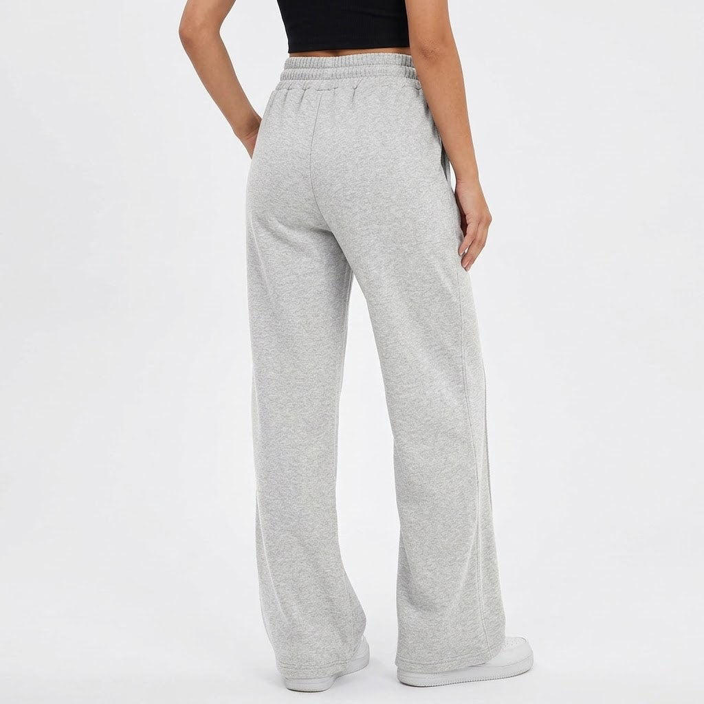 Women's Wide Leg Sweatpants, Baggy High Waisted Cotton Lounge Pants with Pockets, Casual Fall Front Seam Drawstring Trousers