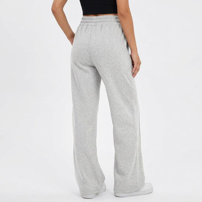 Women's Wide Leg Sweatpants, Baggy High Waisted Cotton Lounge Pants with Pockets, Casual Fall Front Seam Drawstring Trousers