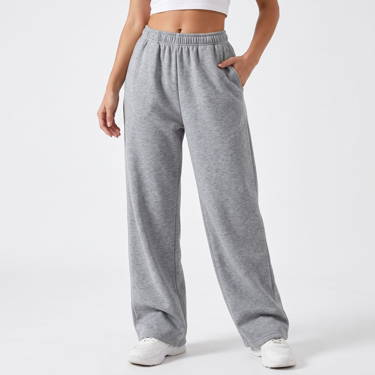 Women's Wide Leg Fleece Lined Sweatpants, Baggy High Waisted Lounge Pants, Casual Warm Winter Joggers with Pockets